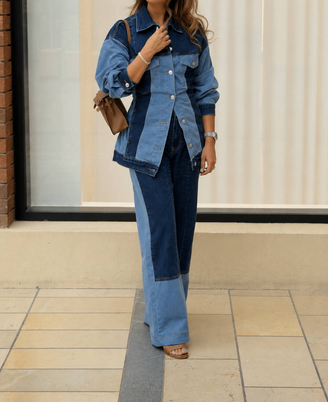 The Two-Tone Denim Belted Set