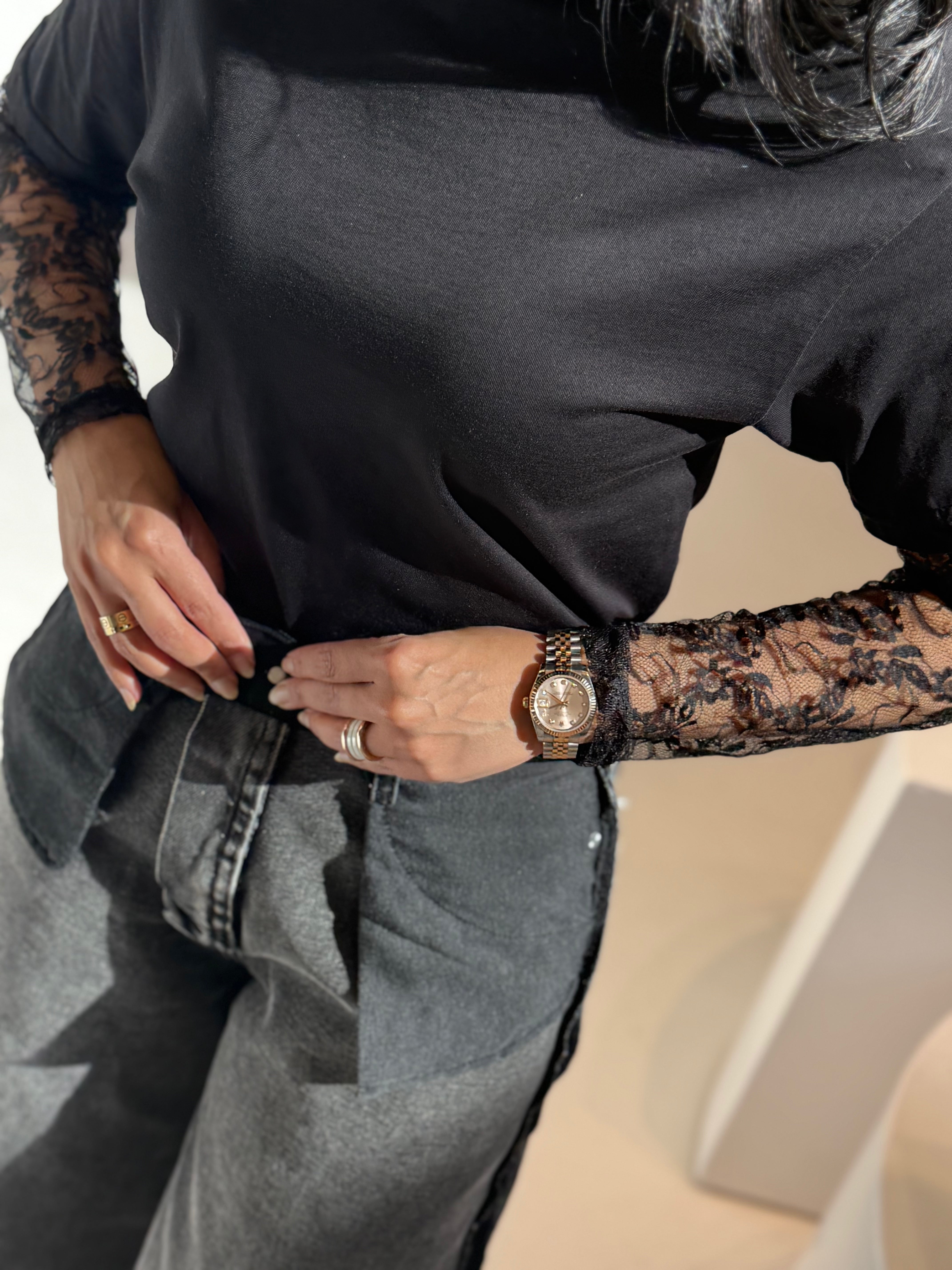 Lace-Sleeve Overlay Tee