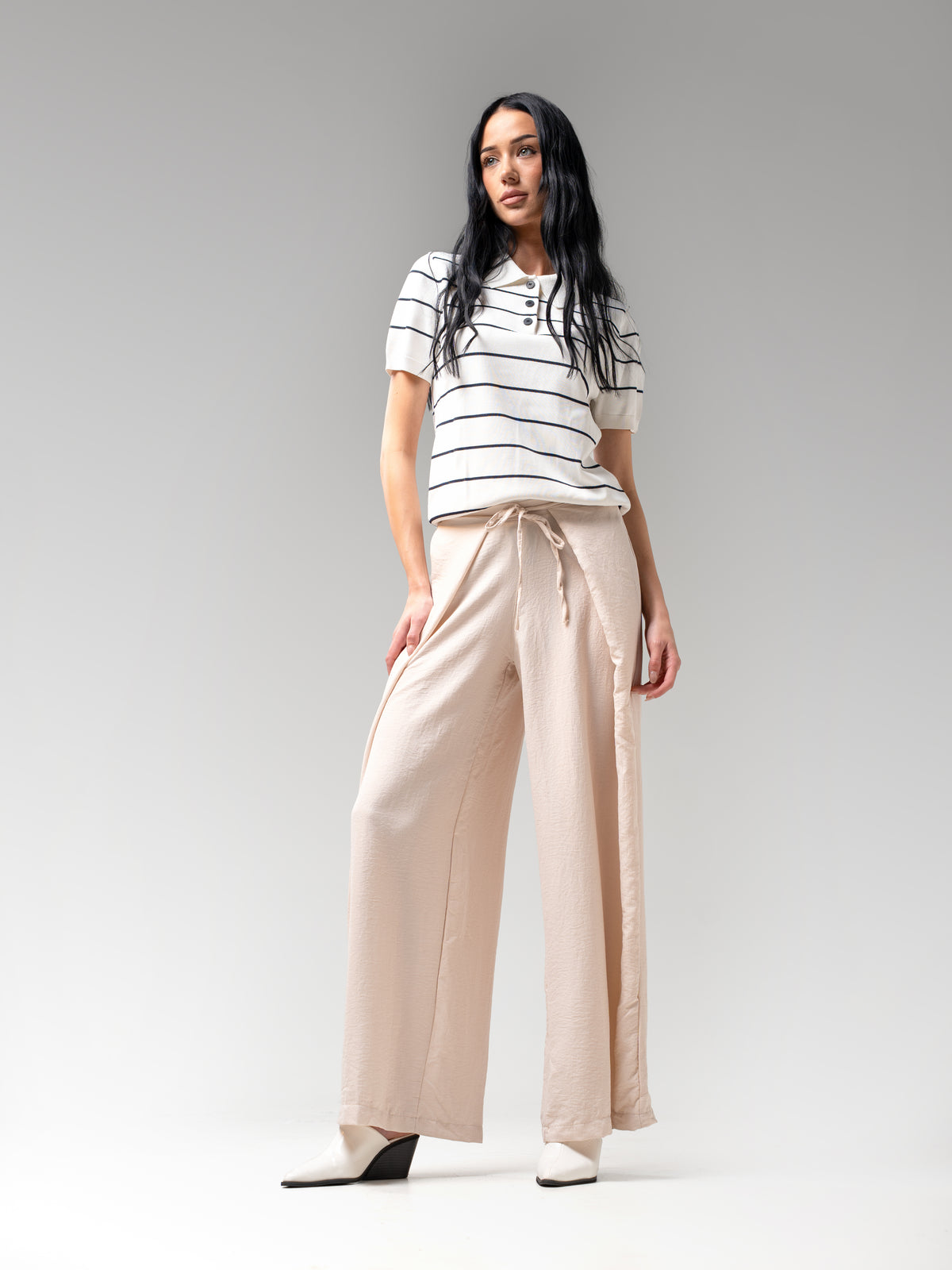 Drawstring Pleated Wide Pants