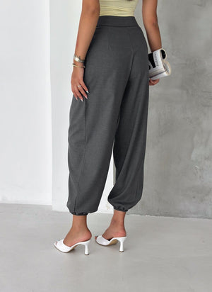 Sora Balloon Pants - Dark charcoal back view with heels