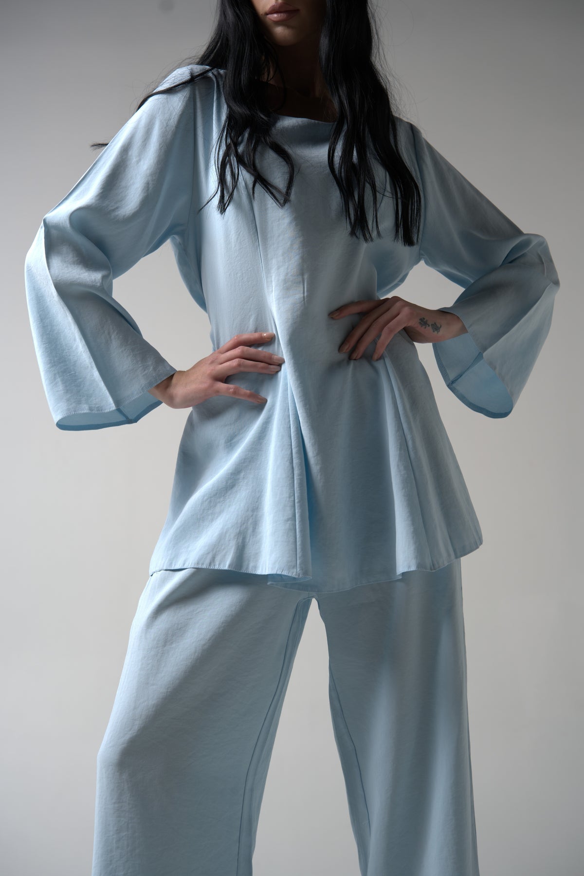 Pleated Peplum & Bell-Sleeve Set