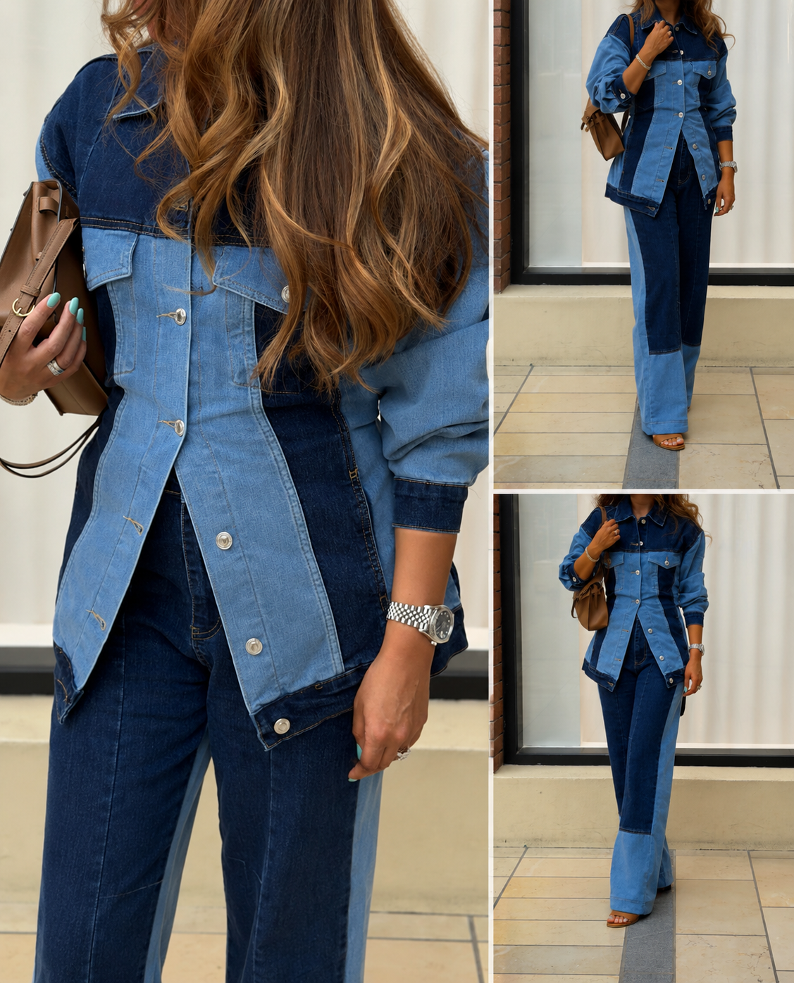 The Two-Tone Denim Belted Set