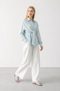 Soft Blue Linen Knot Shirt