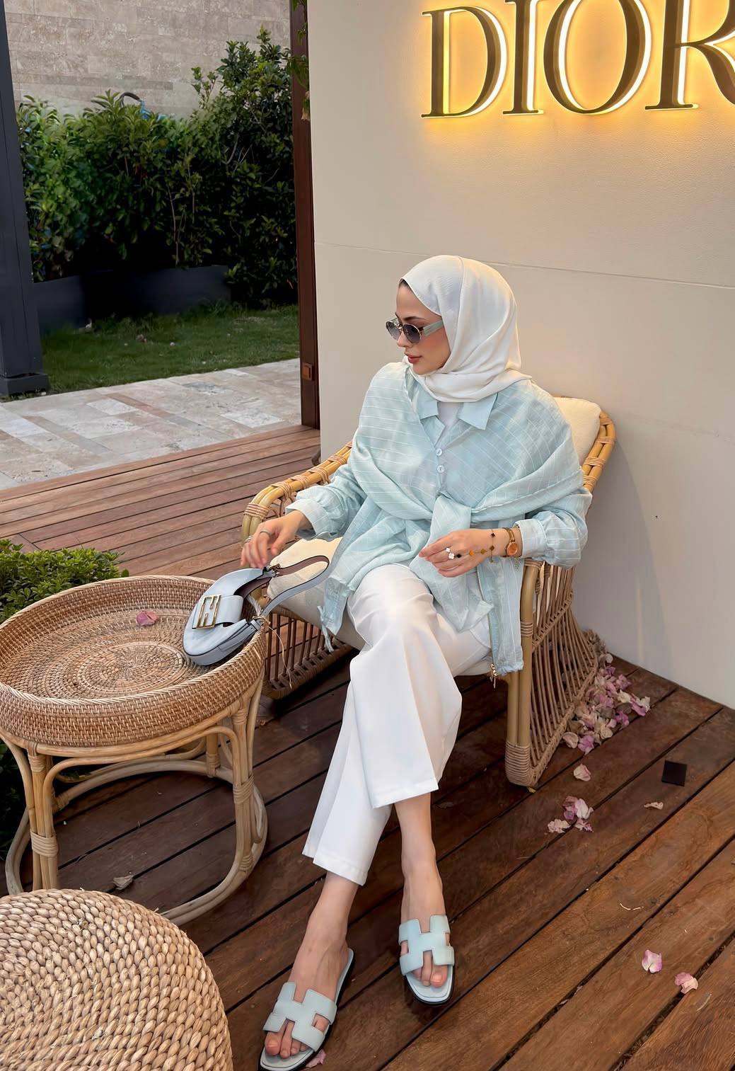 Soft Blue Linen Set - Standing full look