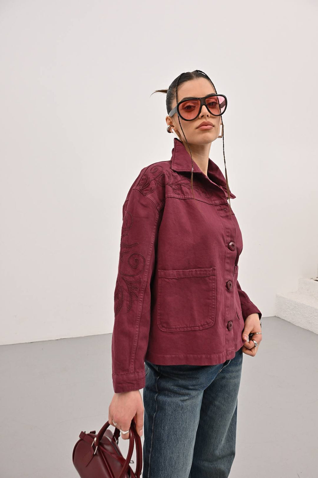 Burgundy Bloom Jacket - Side view