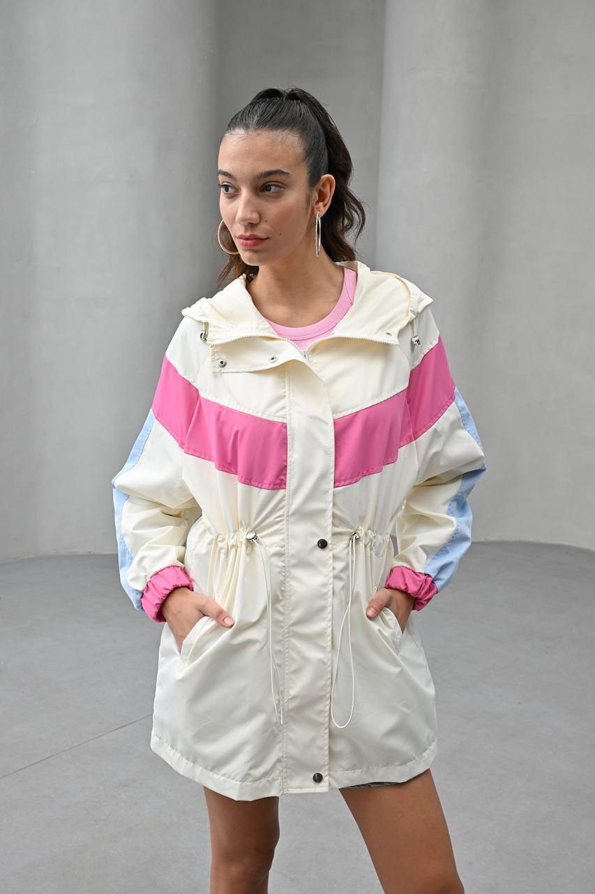 Color-Block Drawstring Parka - Front model view