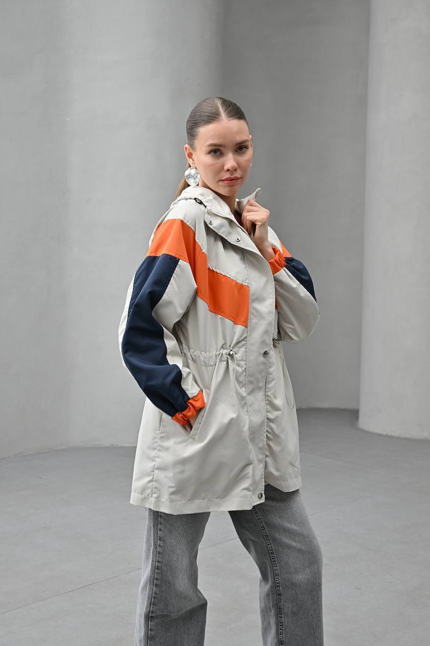 Orange & Navy Block Parka - Side model view