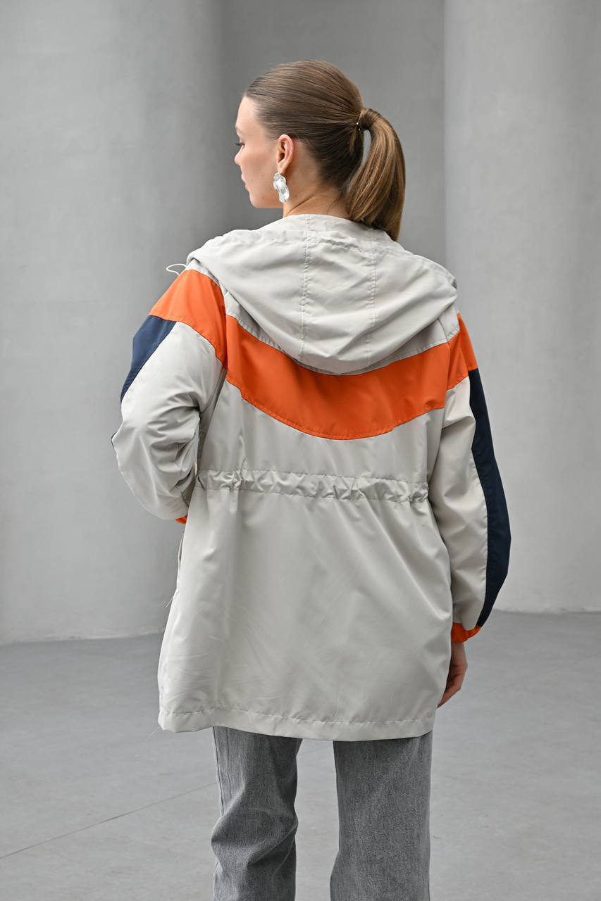 Orange & Navy Block Parka - Back model view