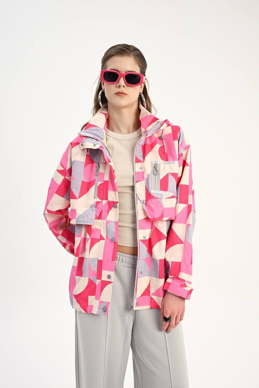 Pink Prism Hooded Windbreaker Jacket - full look