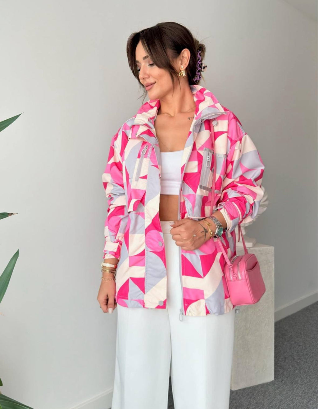 Pink Prism Hooded Windbreaker Jacket - side view