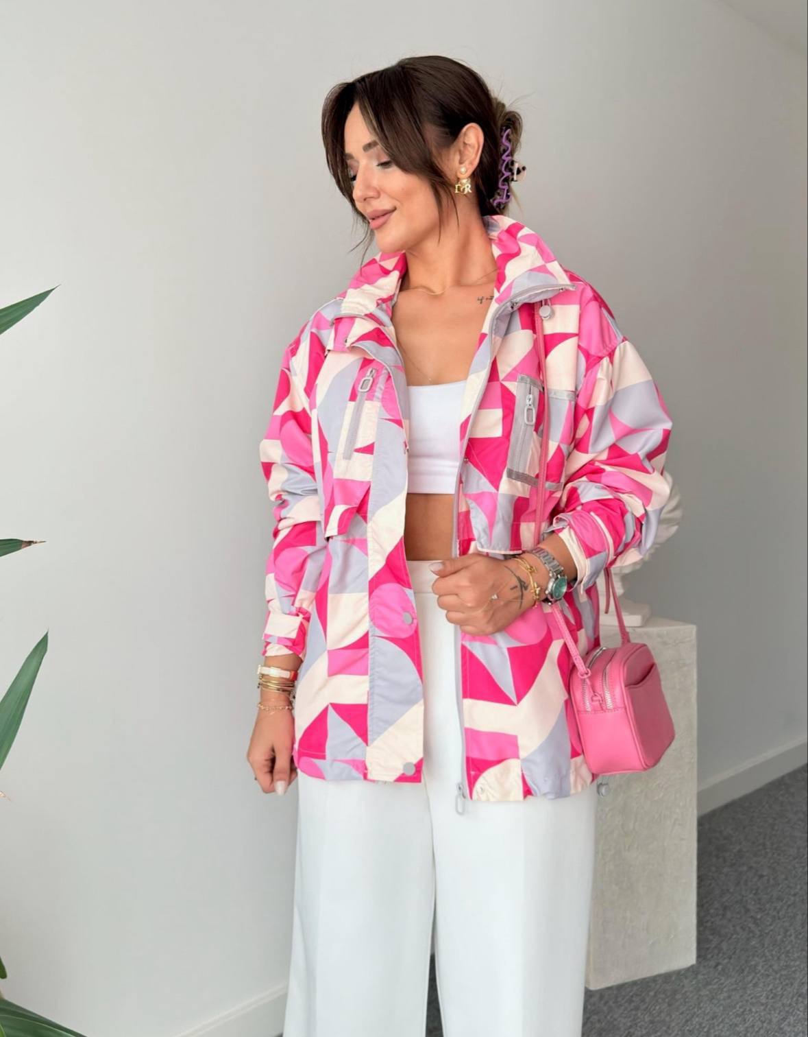 Pink Prism Hooded Windbreaker Jacket - side view
