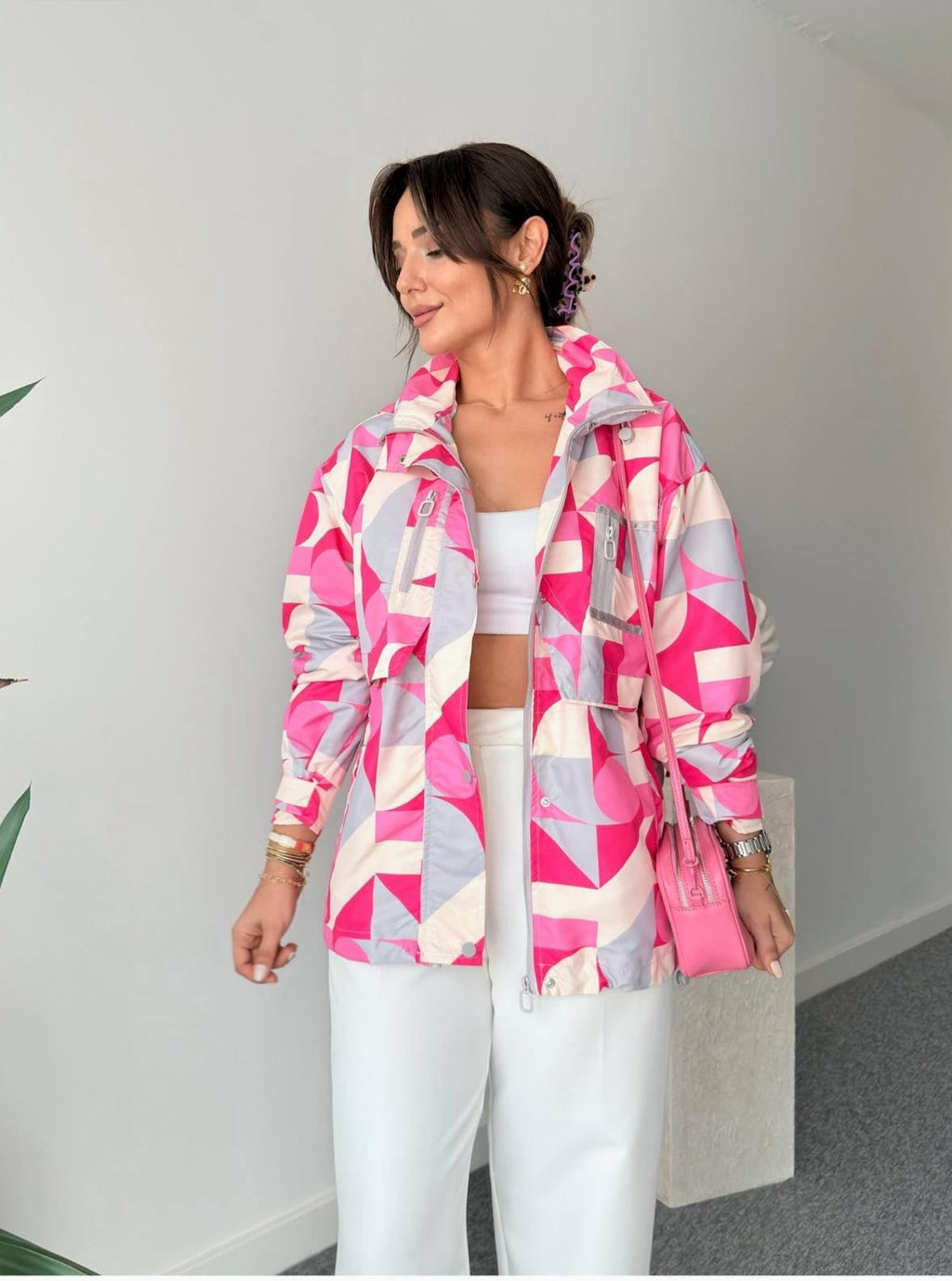 Pink Prism Hooded Windbreaker Jacket - front view