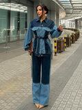 The Two-Tone Denim Belted Set - Side view