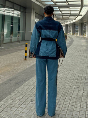 The Two-Tone Denim Belted Set - Back view