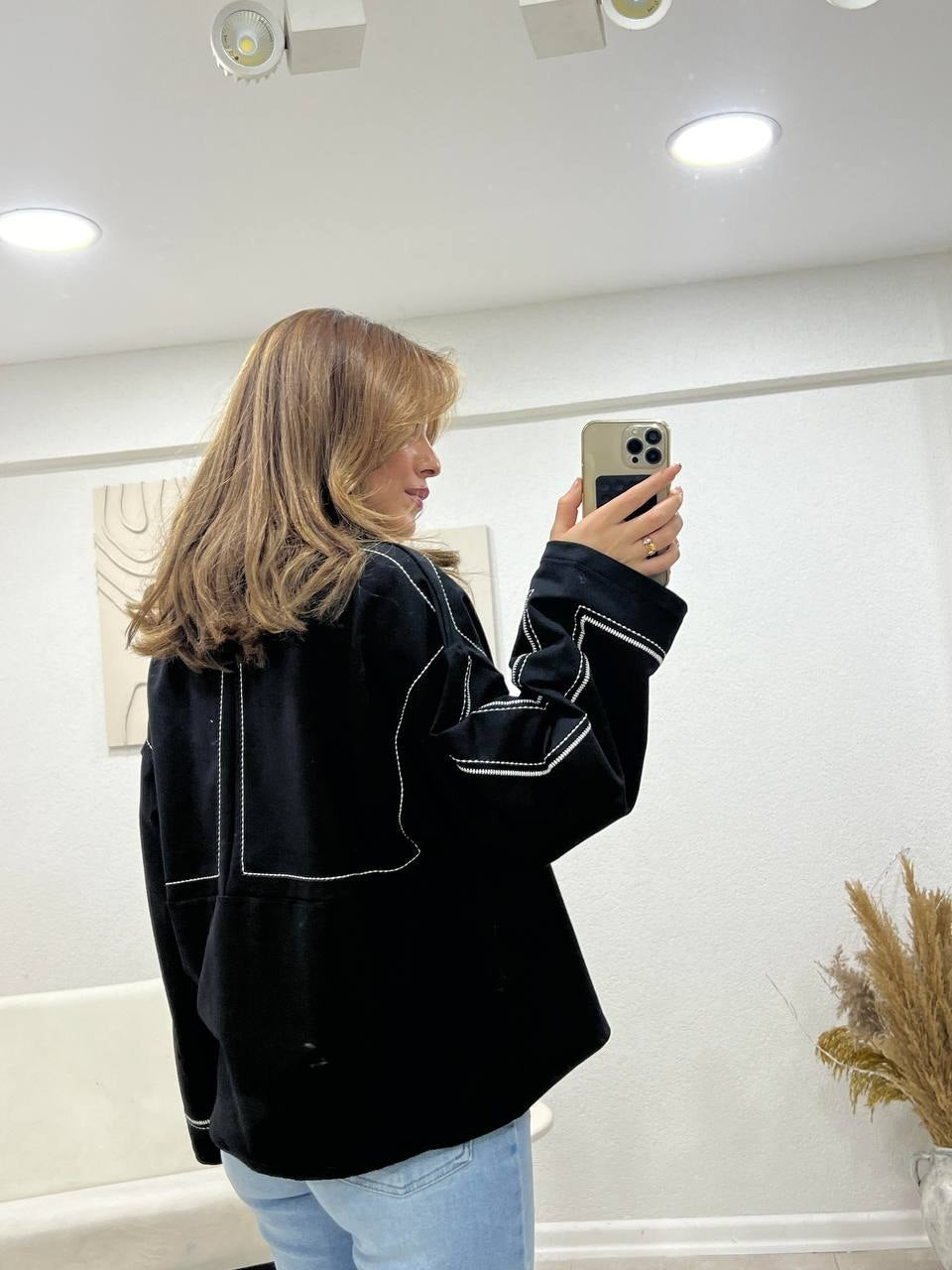 Monroe Contrast Stitch Oversized Shirt – Black back view
