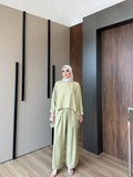 The Solene Draped Set - Sky blue walking pose