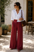 Wine Fold-Waist Wide Pants