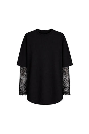 Lace-Sleeve Overlay Tee - Black flat lay