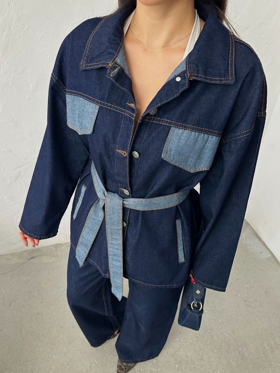 The Alessia Denim Set - Close-up jacket belt detail