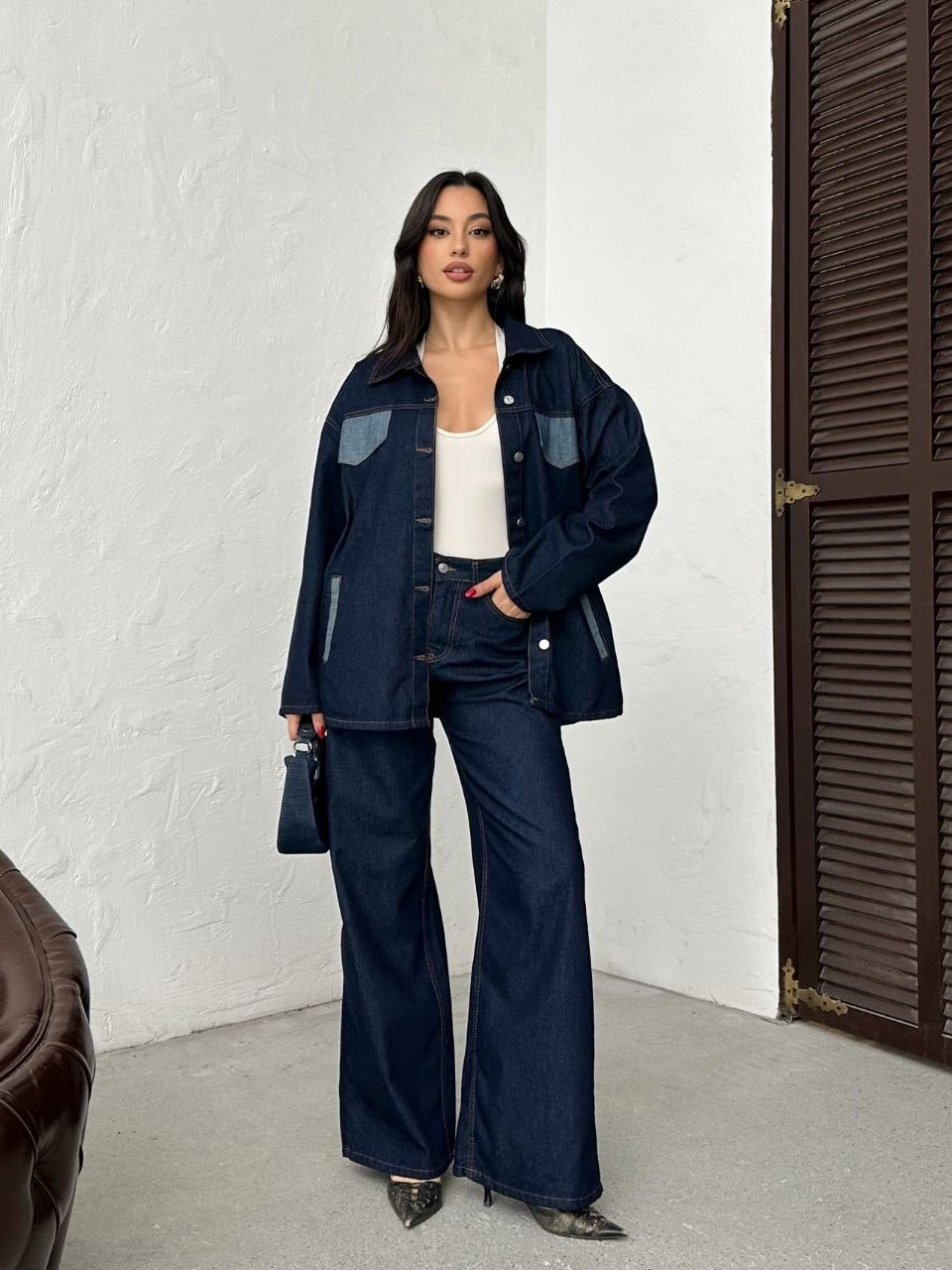 The Alessia Denim Set - Front full length belted