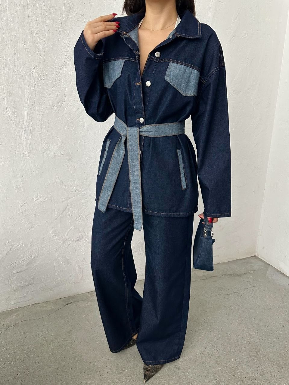 The Alessia Denim Set - Front full length open jacket