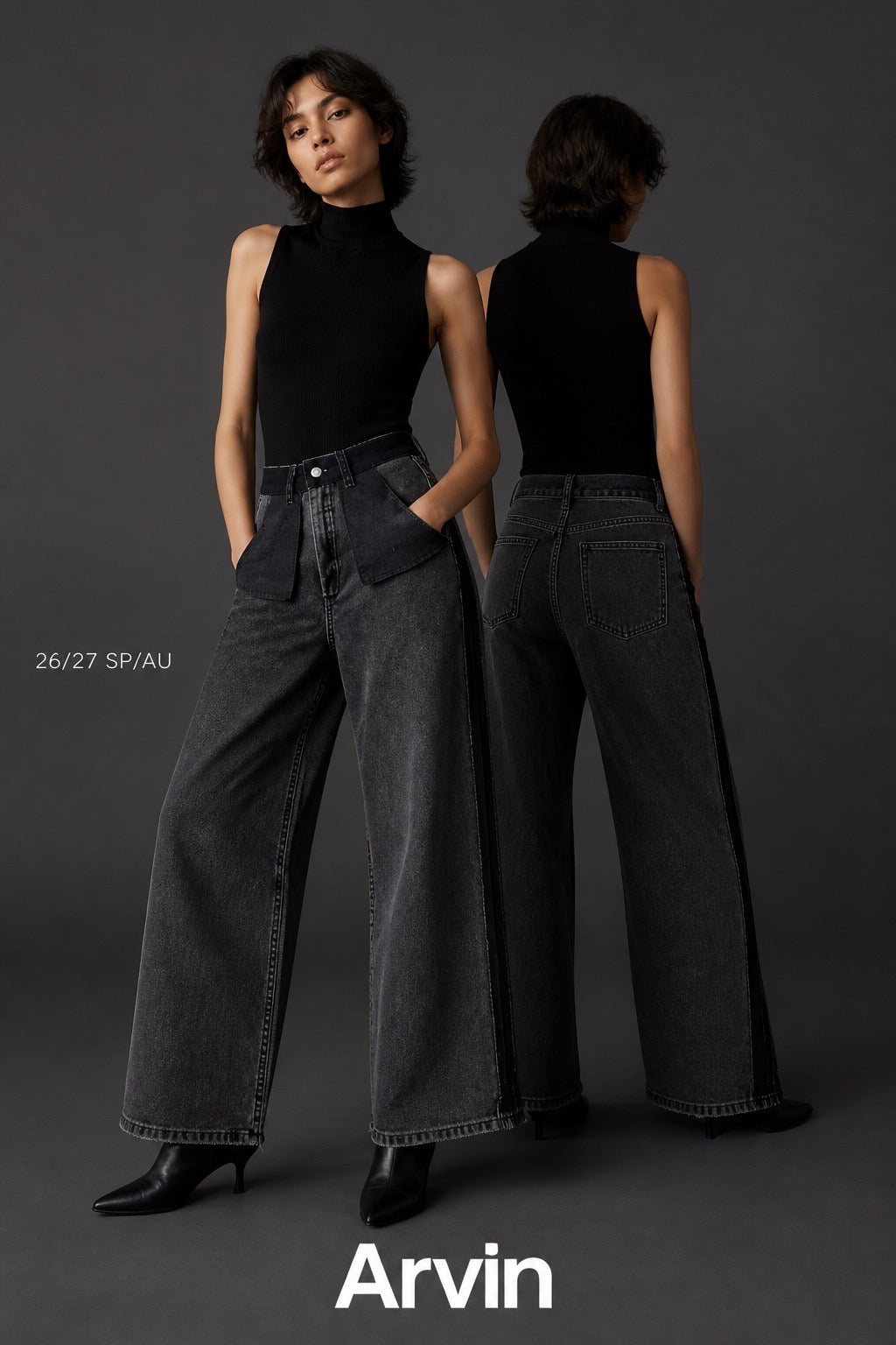 The Inside-Out Fold Wide Jeans - Model view