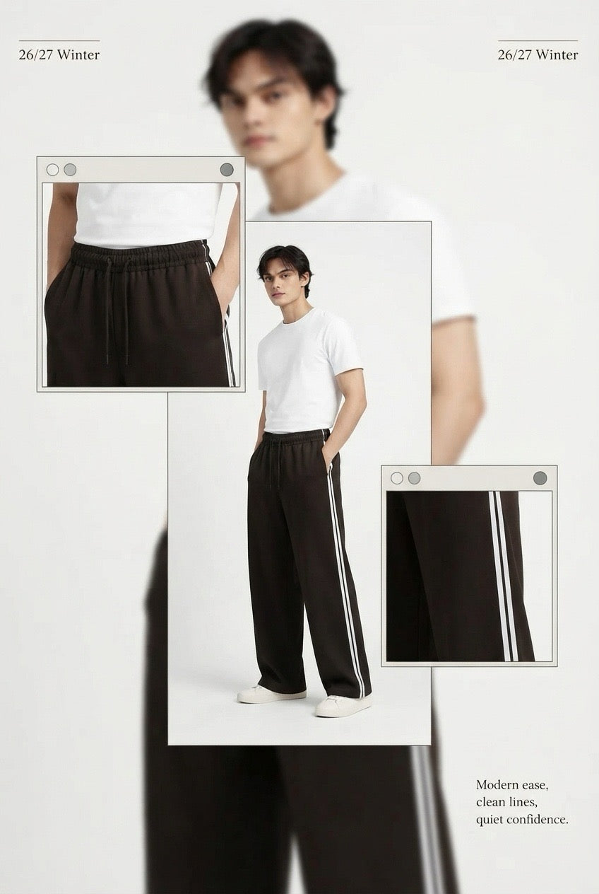 Double Stripe Espresso Wide Pants - Model view