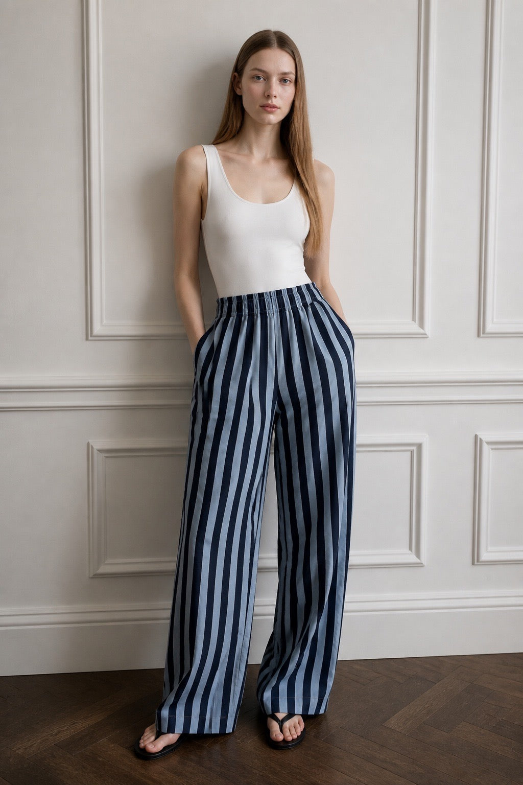 The Riviera Striped Wide Pants - Model view 1