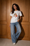 The Morning Mood Tee - Model wearing with wide-leg jeans