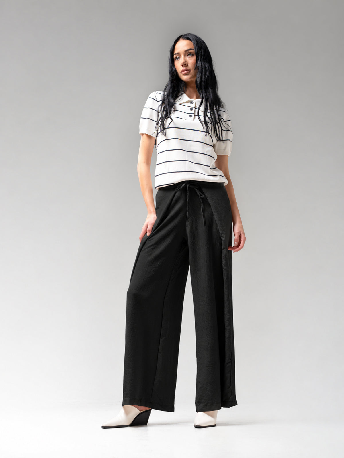 Drawstring Pleated Wide Pants